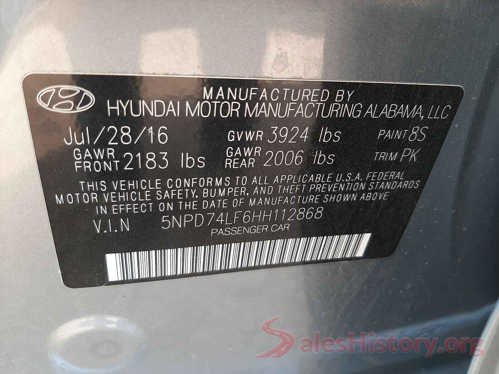 5NPD74LF6HH112868 2017 HYUNDAI ELANTRA