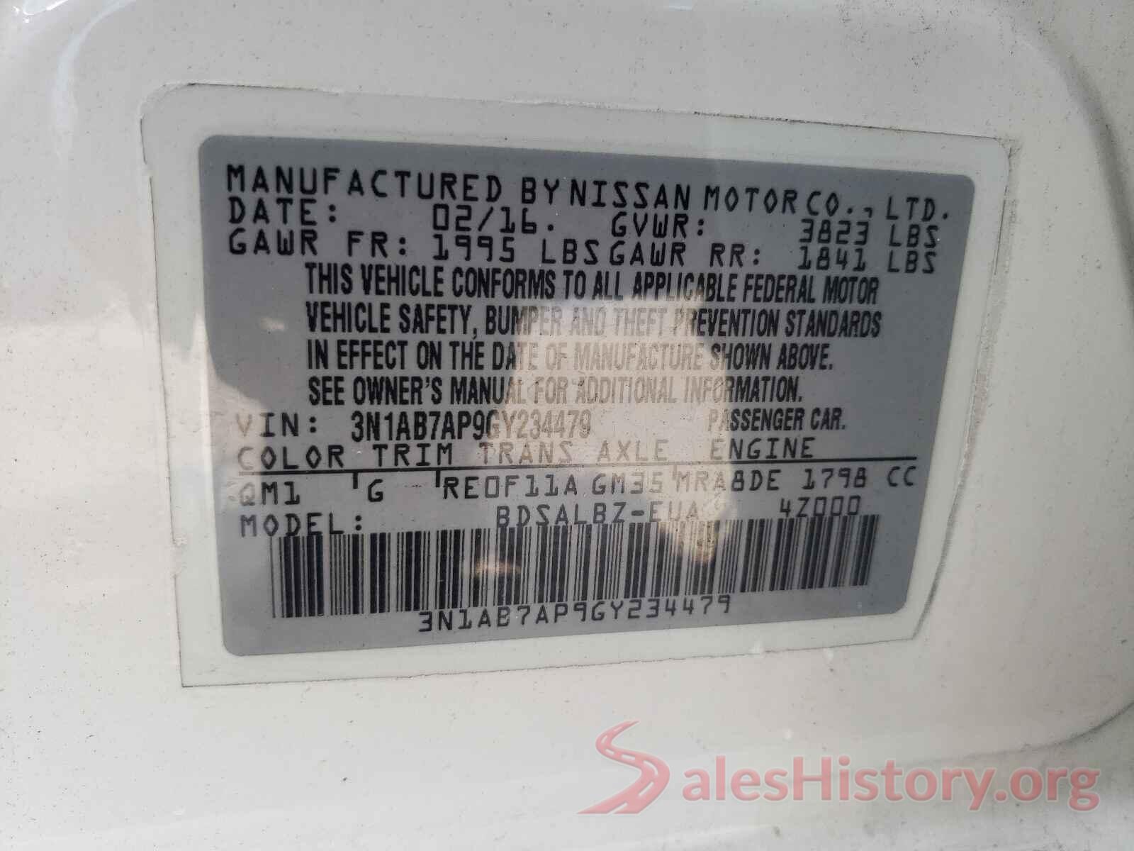 3N1AB7AP9GY234479 2016 NISSAN SENTRA