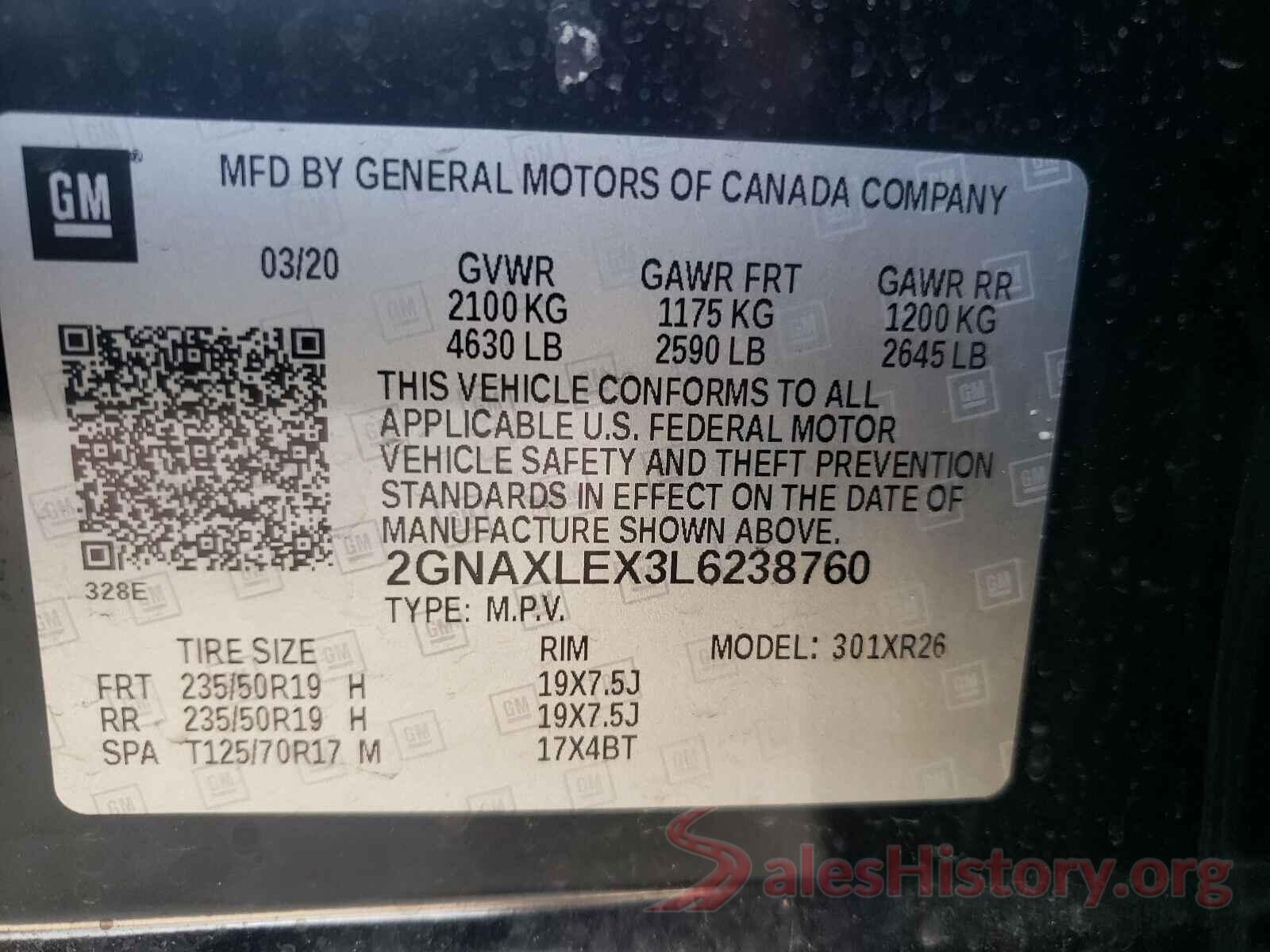 2GNAXLEX3L6238760 2020 CHEVROLET EQUINOX