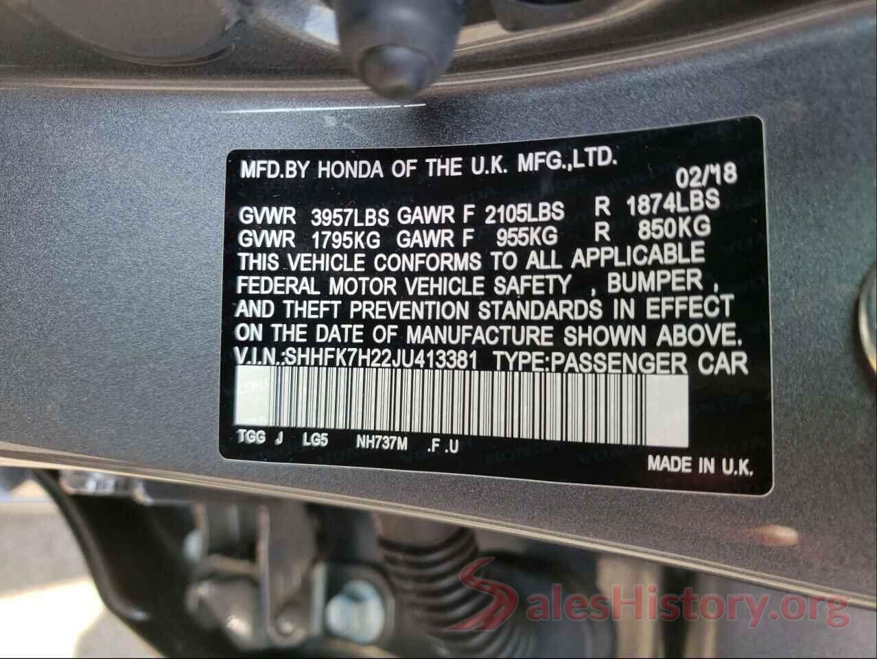 SHHFK7H22JU413381 2018 HONDA CIVIC