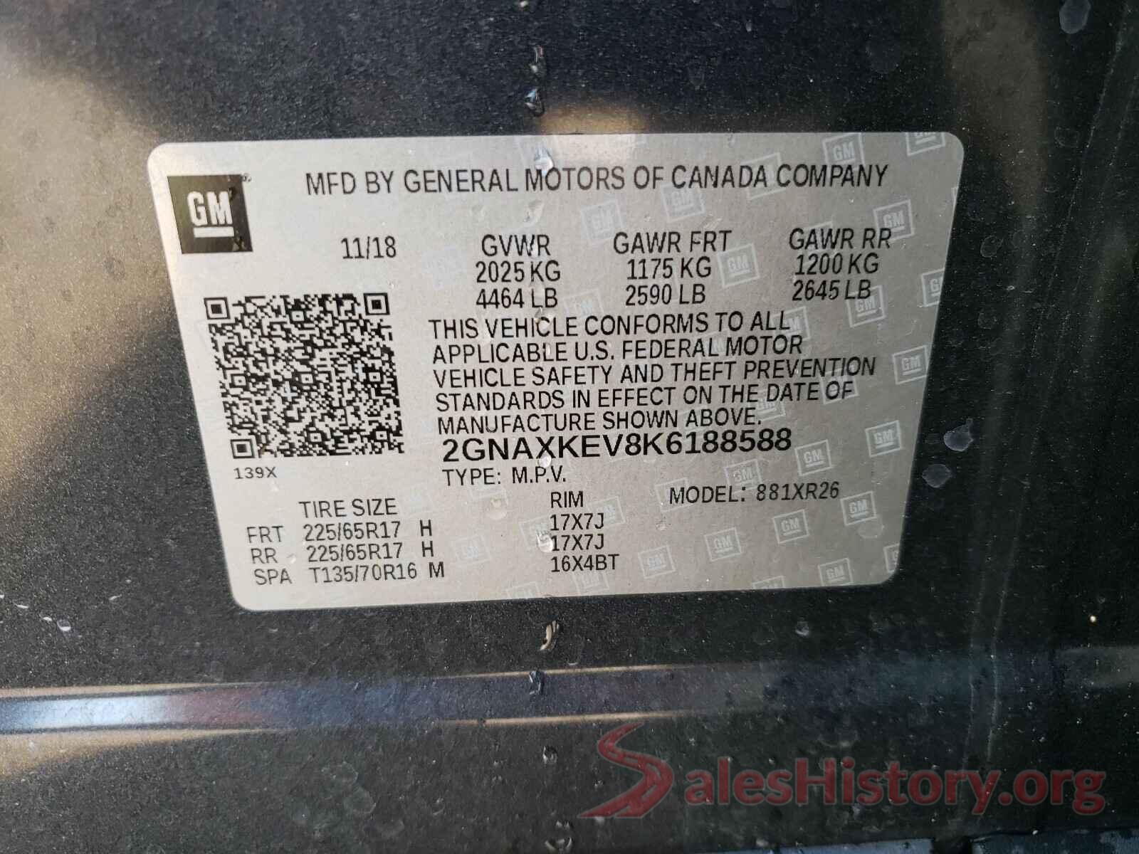 2GNAXKEV8K6188588 2019 CHEVROLET EQUINOX