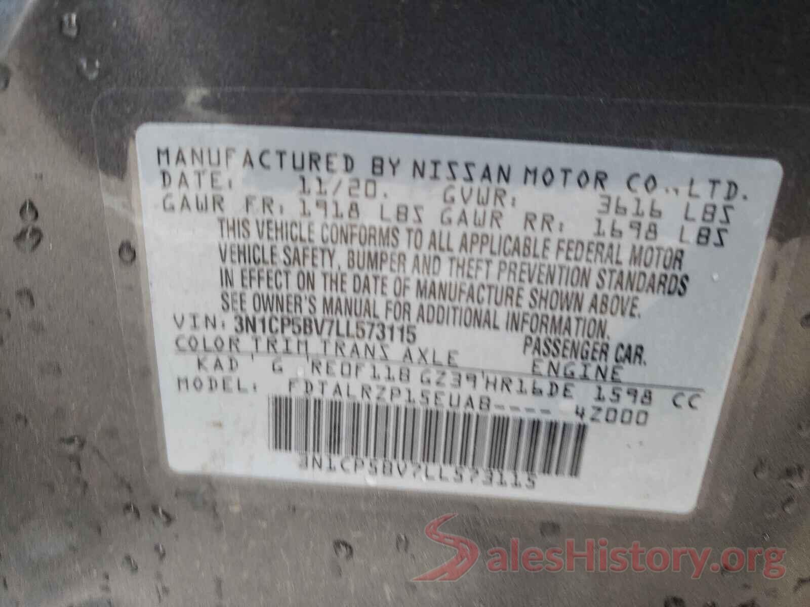 3N1CP5BV7LL573115 2020 NISSAN KICKS