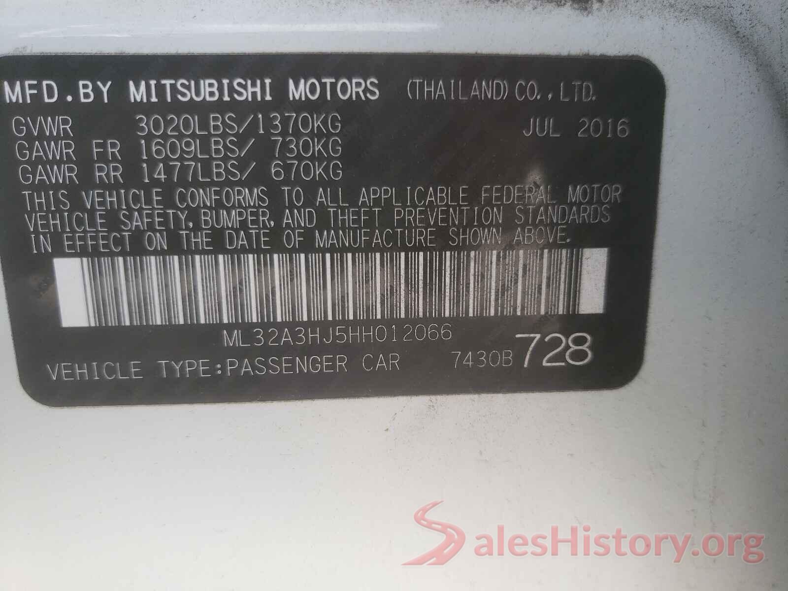 ML32A3HJ5HH012066 2017 MITSUBISHI MIRAGE