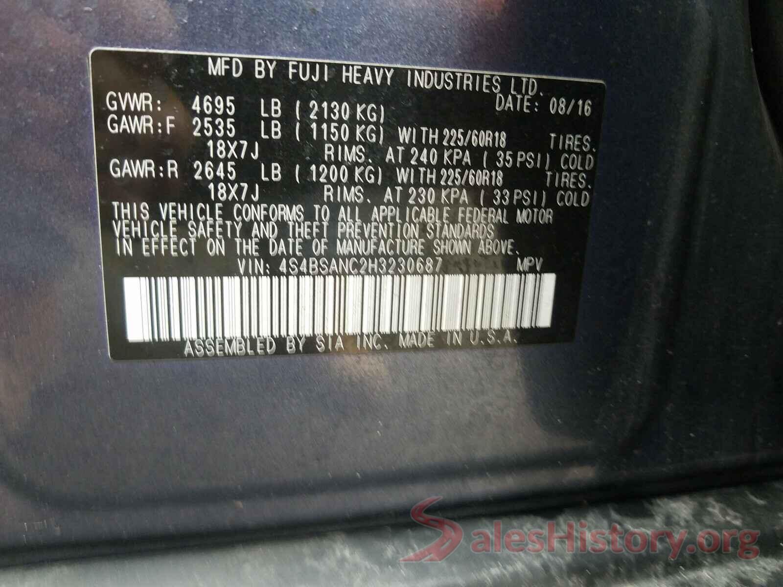 4S4BSANC2H3230687 2017 SUBARU OUTBACK