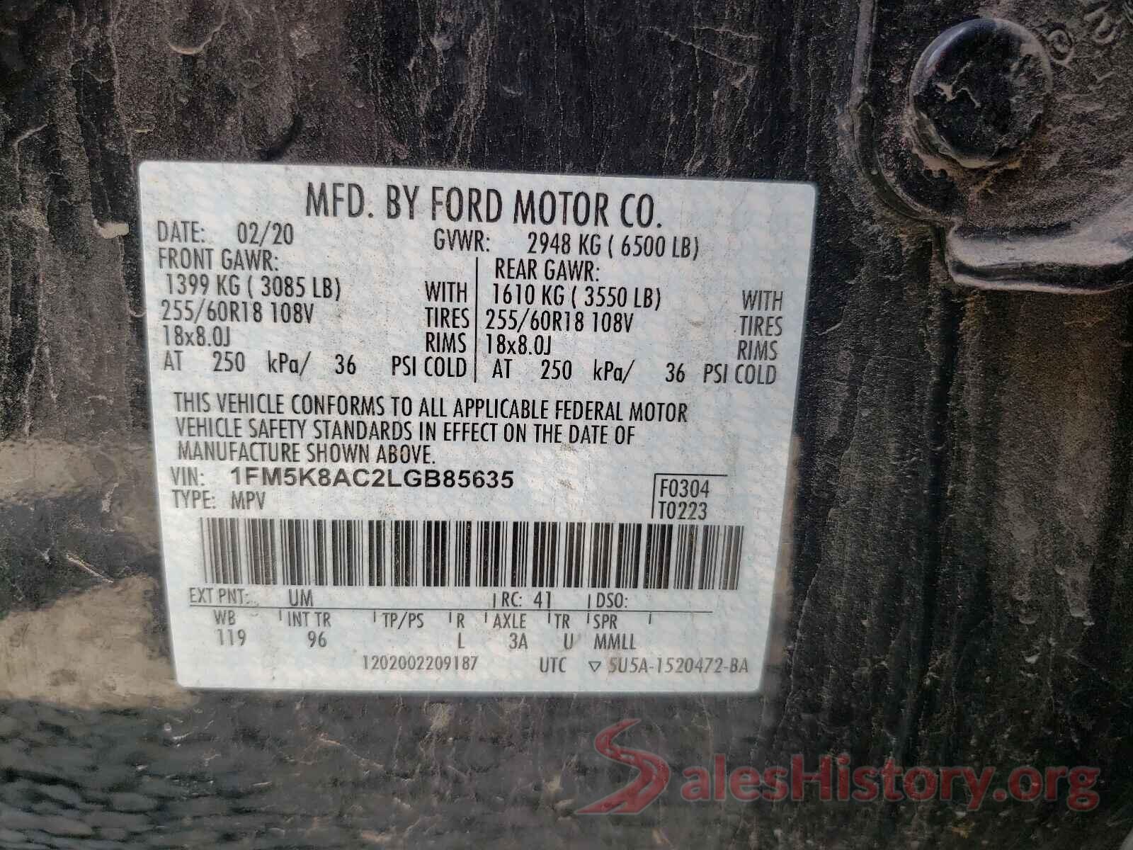 1FM5K8AC2LGB85635 2020 FORD EXPLORER