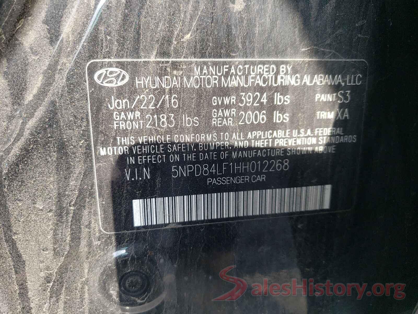 5NPD84LF1HH012268 2017 HYUNDAI ELANTRA