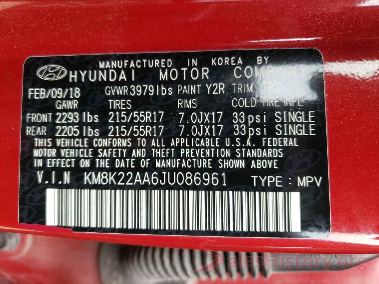 KM8K22AA6JU086961 2018 HYUNDAI KONA