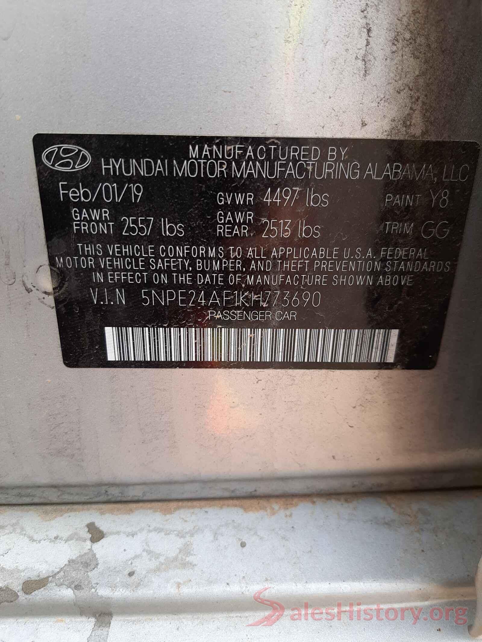 5NPE24AF1KH773690 2019 HYUNDAI SONATA