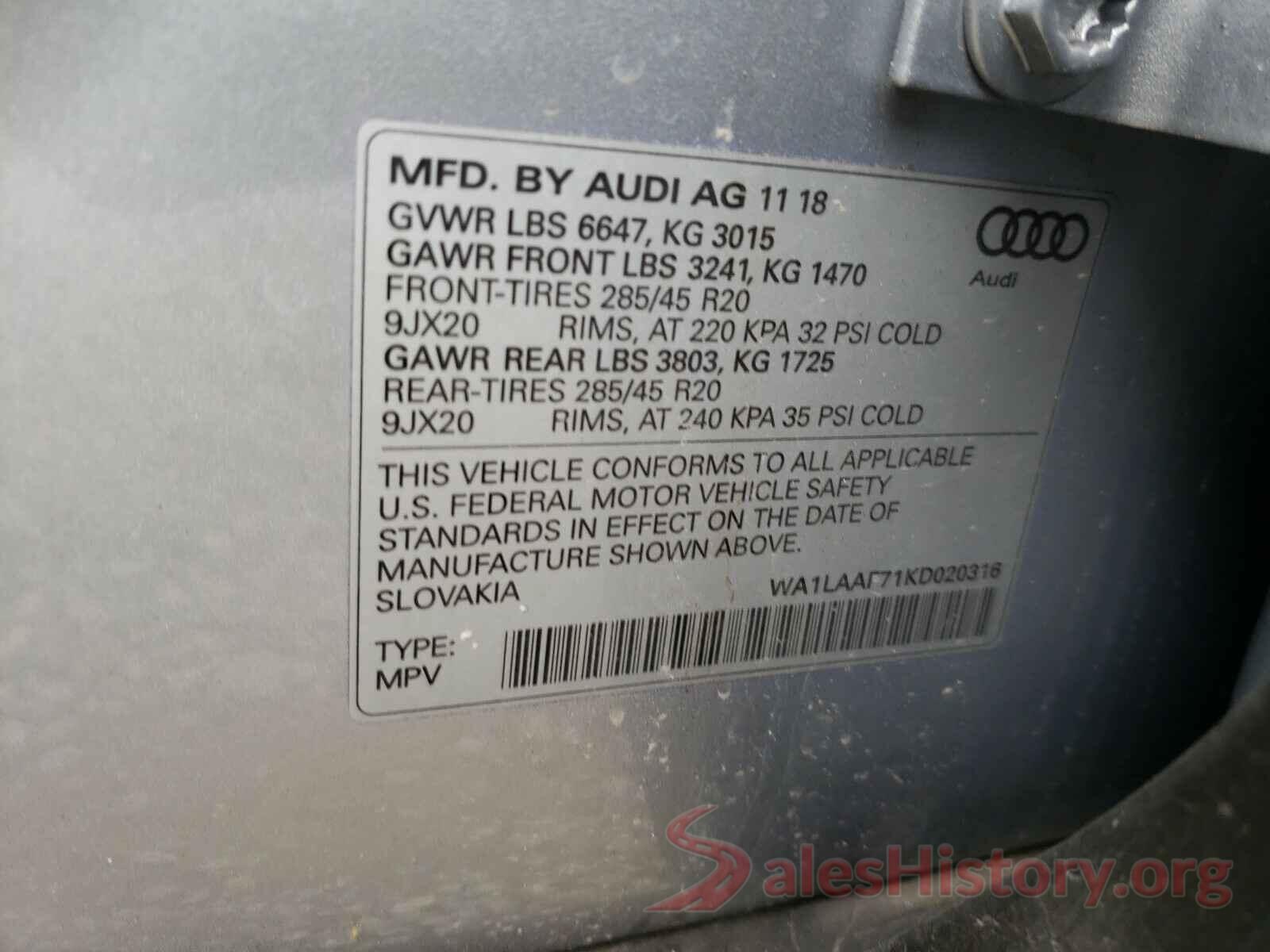 WA1LAAF71KD020316 2019 AUDI Q7