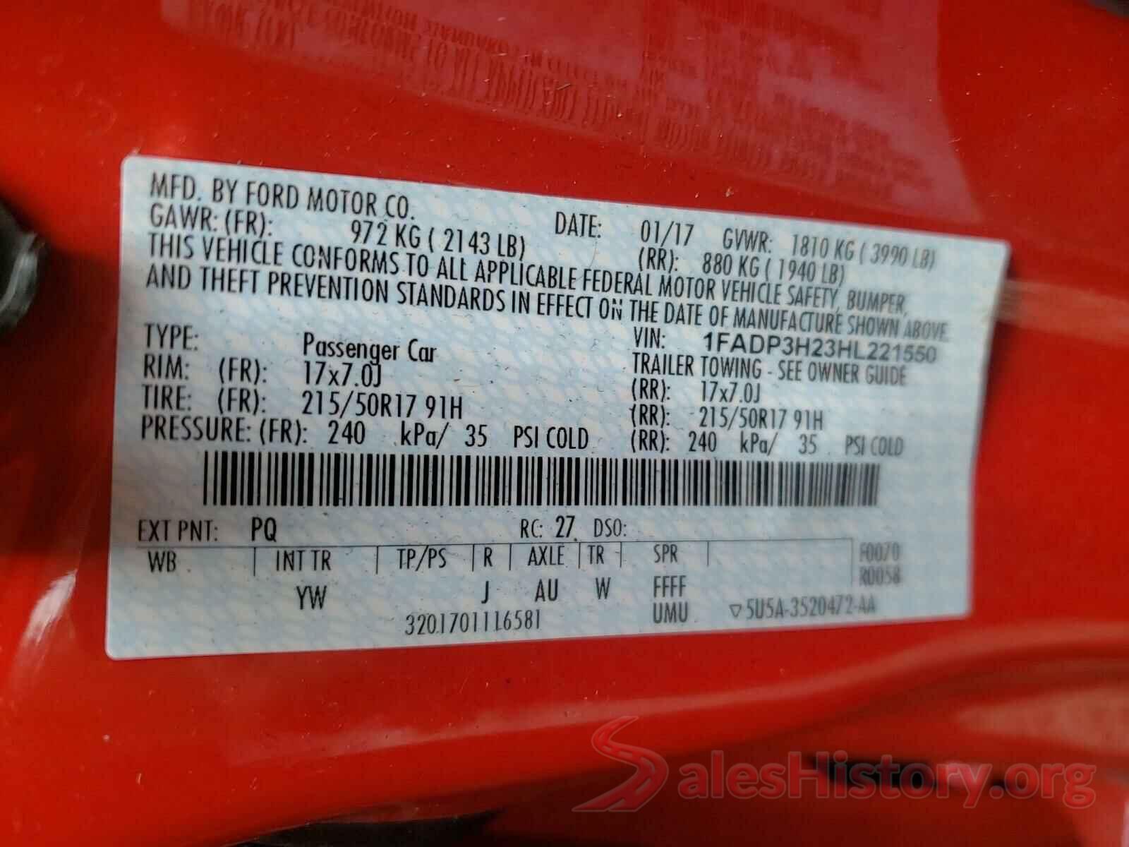 1FADP3H23HL221550 2017 FORD FOCUS