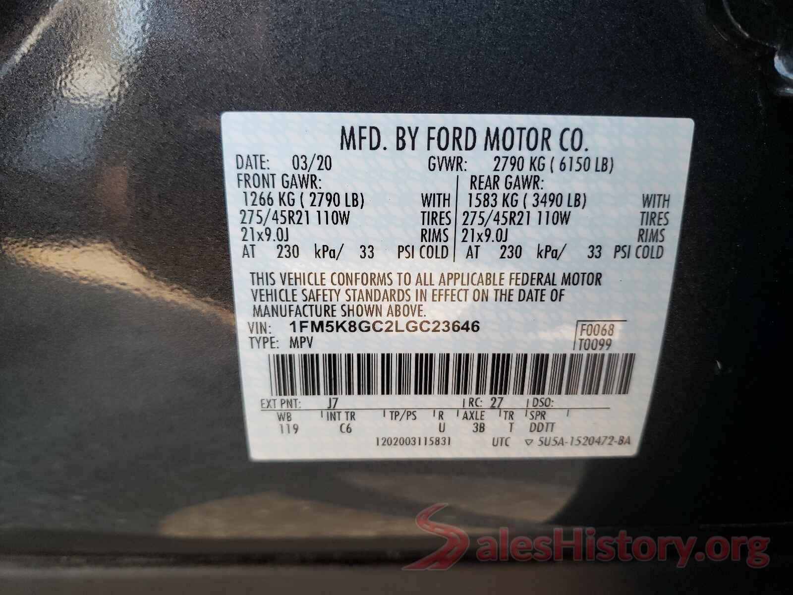 1FM5K8GC2LGC23646 2020 FORD EXPLORER