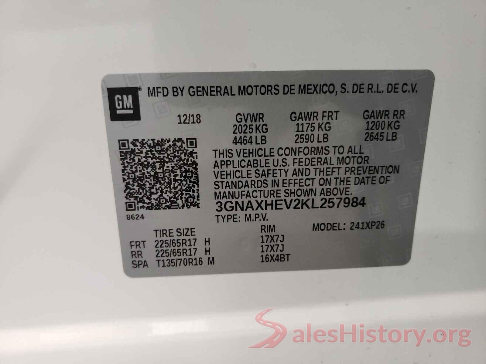 3GNAXHEV2KL257984 2019 CHEVROLET EQUINOX