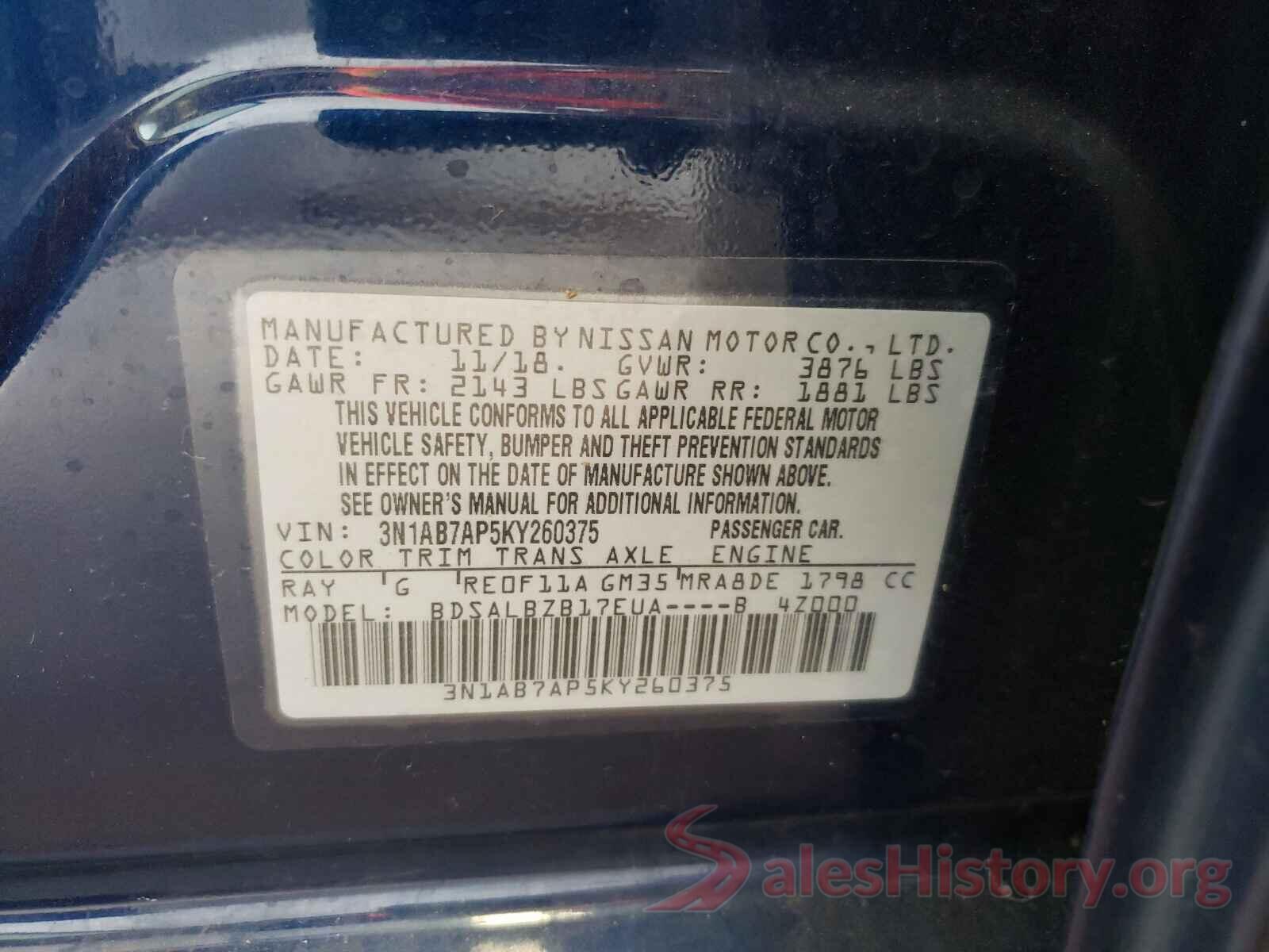 3N1AB7AP5KY260375 2019 NISSAN SENTRA