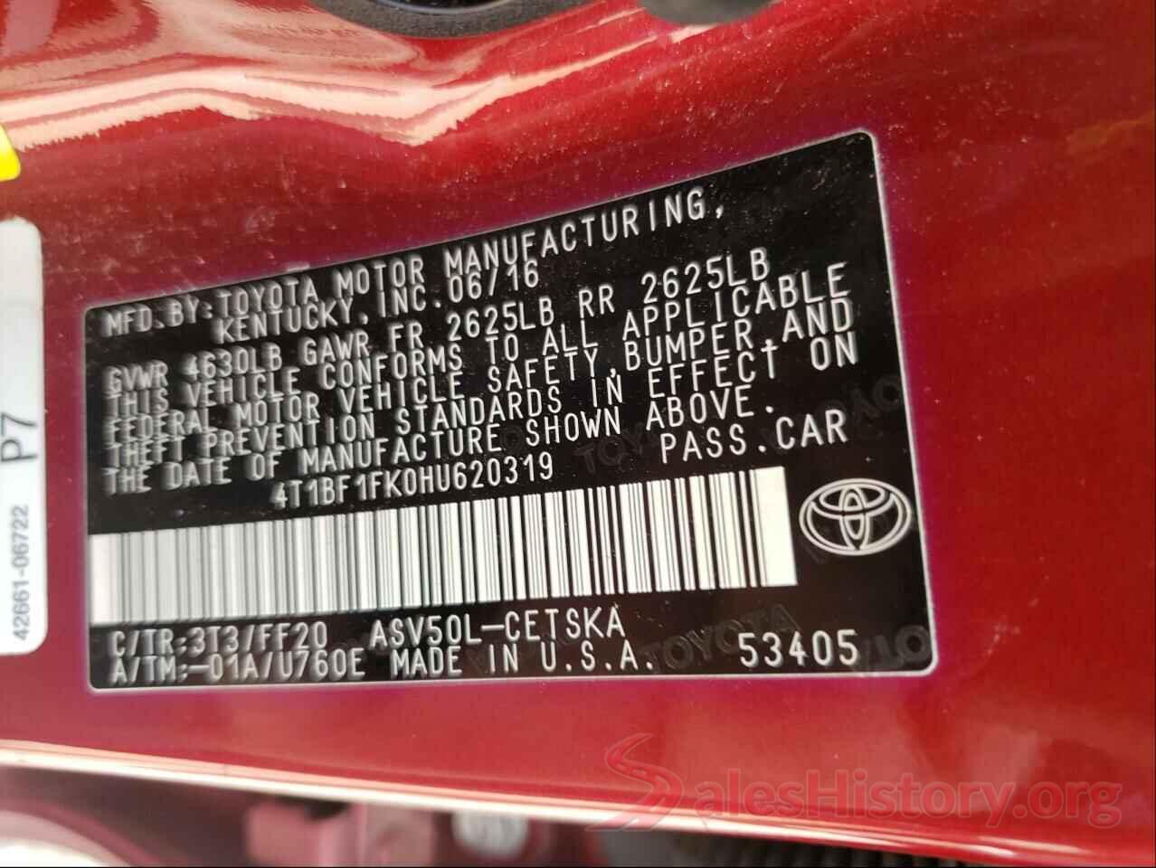 4T1BF1FK0HU620319 2017 TOYOTA CAMRY