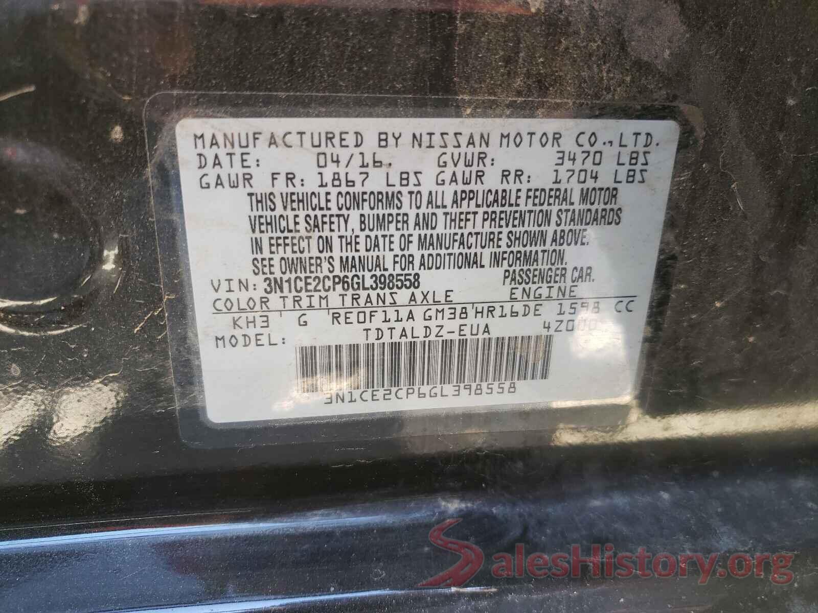 3N1CE2CP6GL398558 2016 NISSAN VERSA