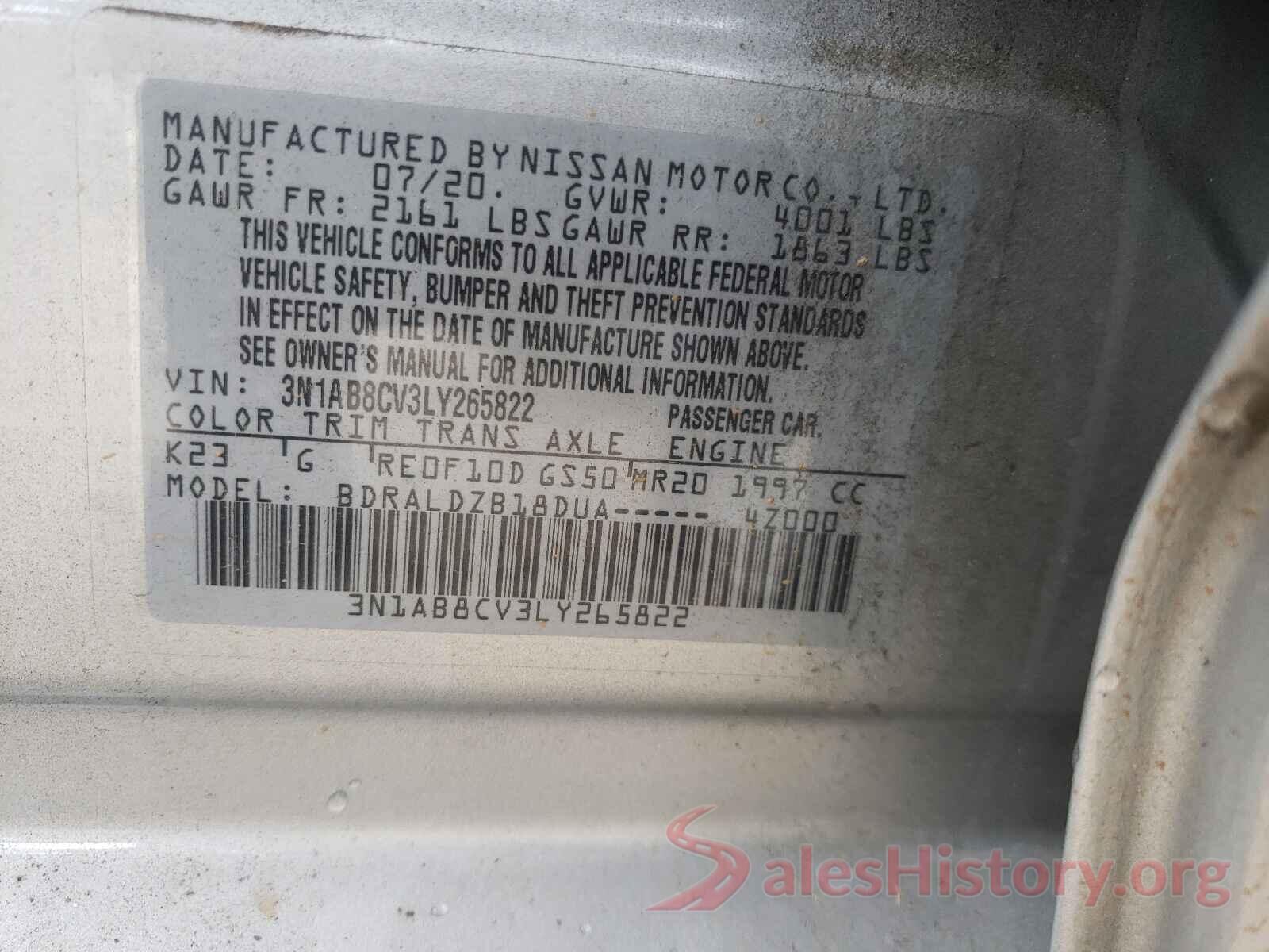 3N1AB8CV3LY265822 2020 NISSAN SENTRA