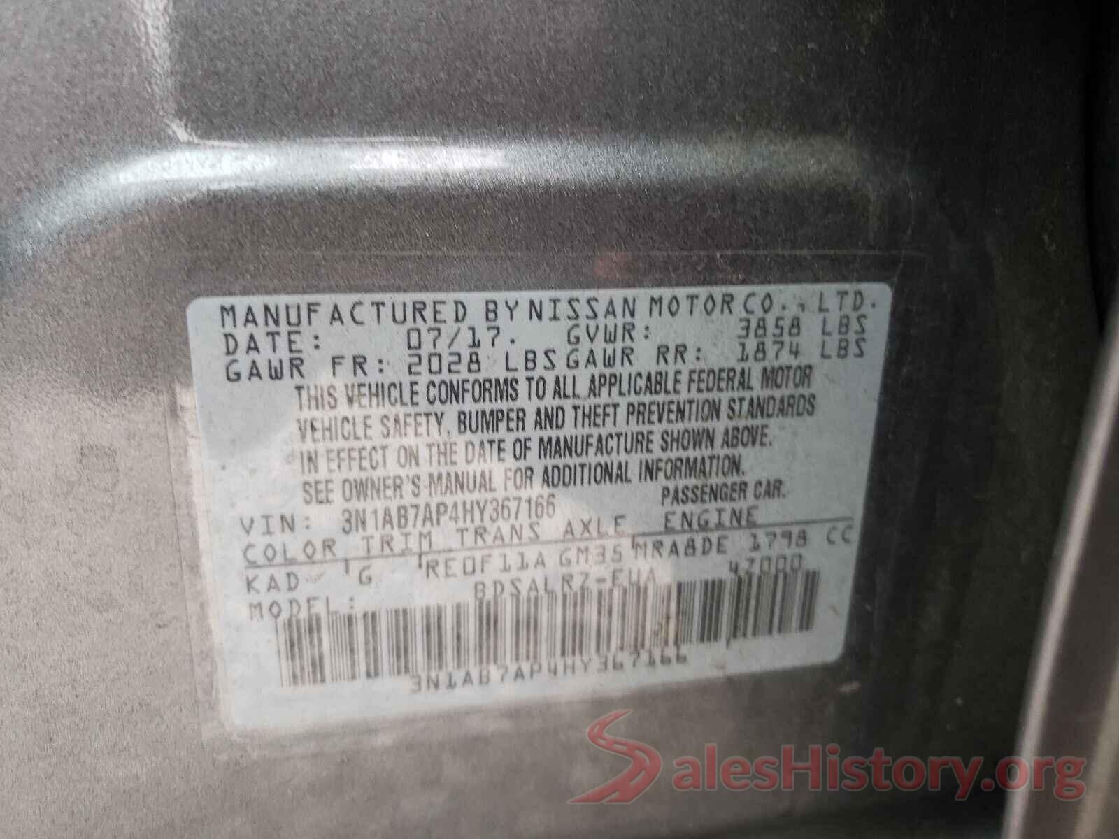 3N1AB7AP4HY367166 2017 NISSAN SENTRA