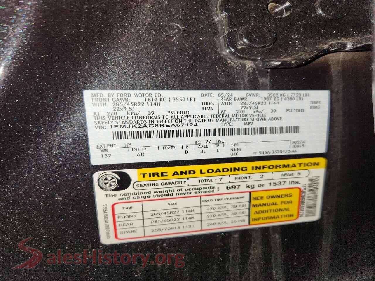 2024 FORD EXPEDITION VIN 1FMJK2AG8REA67124, trunk area