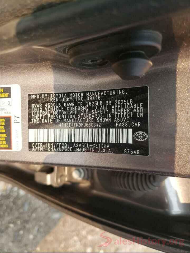 4T1BF1FK9HU680342 2017 TOYOTA CAMRY