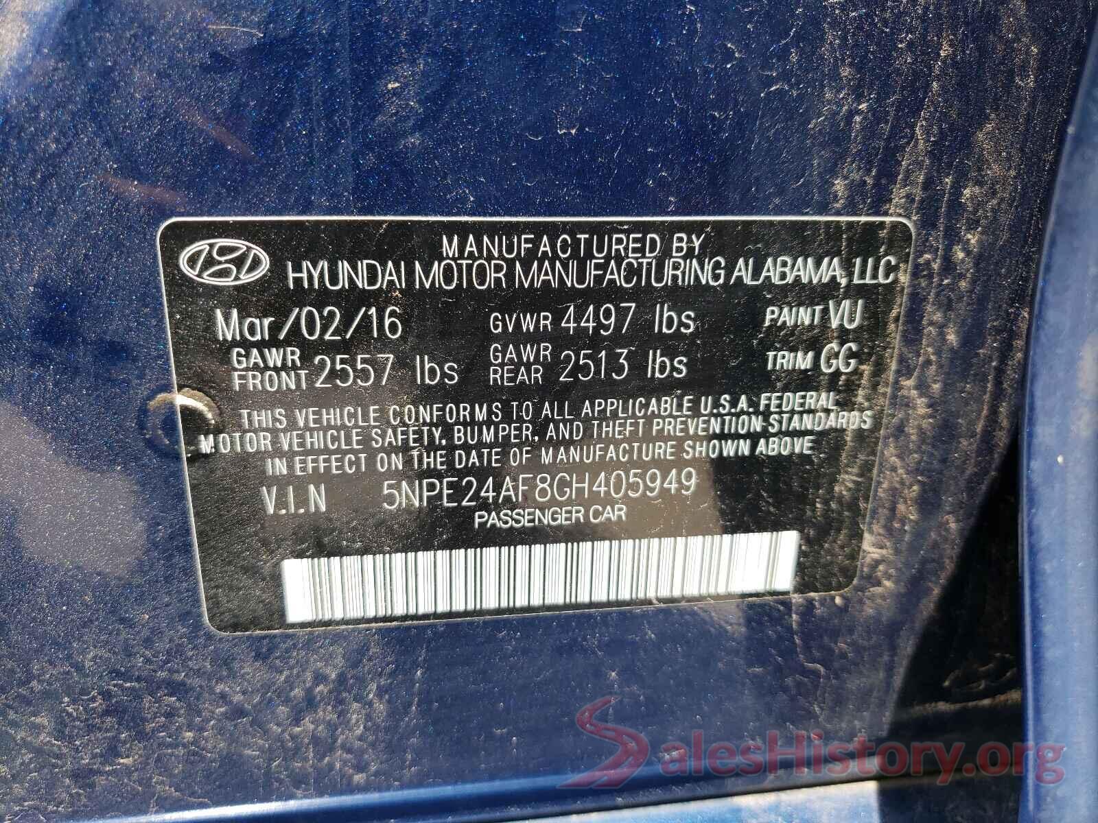 5NPE24AF8GH405949 2016 HYUNDAI SONATA