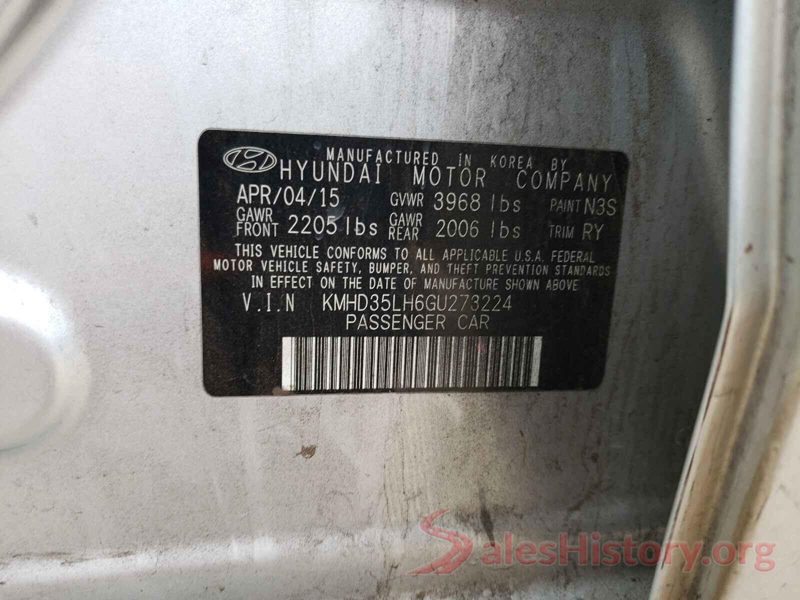 KMHD35LH6GU273224 2016 HYUNDAI ELANTRA