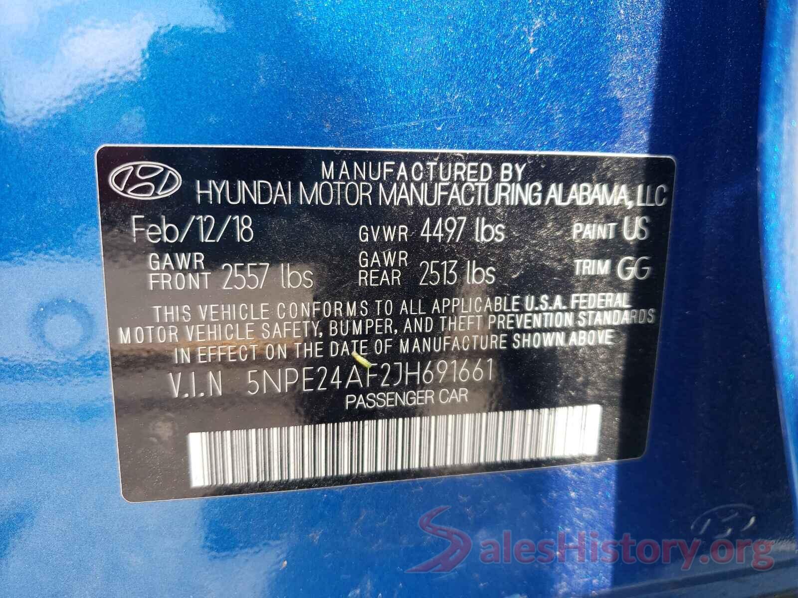 5NPE24AF2JH691661 2018 HYUNDAI SONATA