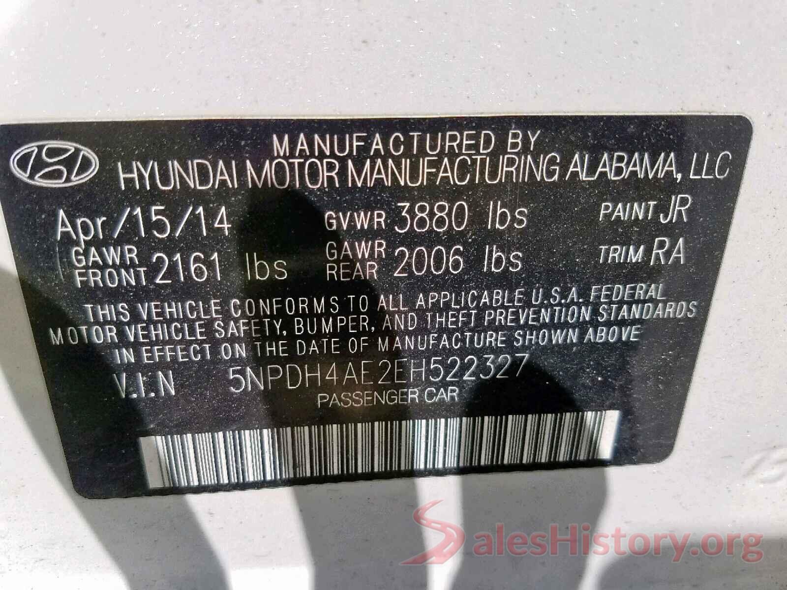 5NPDH4AE2EH522327 2014 HYUNDAI ELANTRA