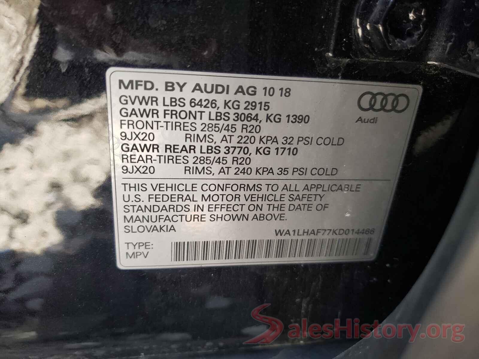 WA1LHAF77KD014466 2019 AUDI Q7