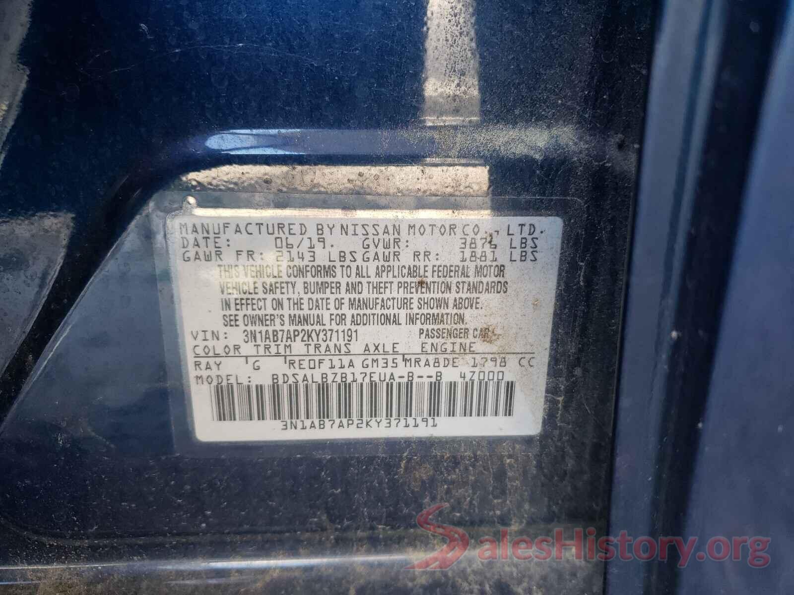 3N1AB7AP2KY371191 2019 NISSAN SENTRA