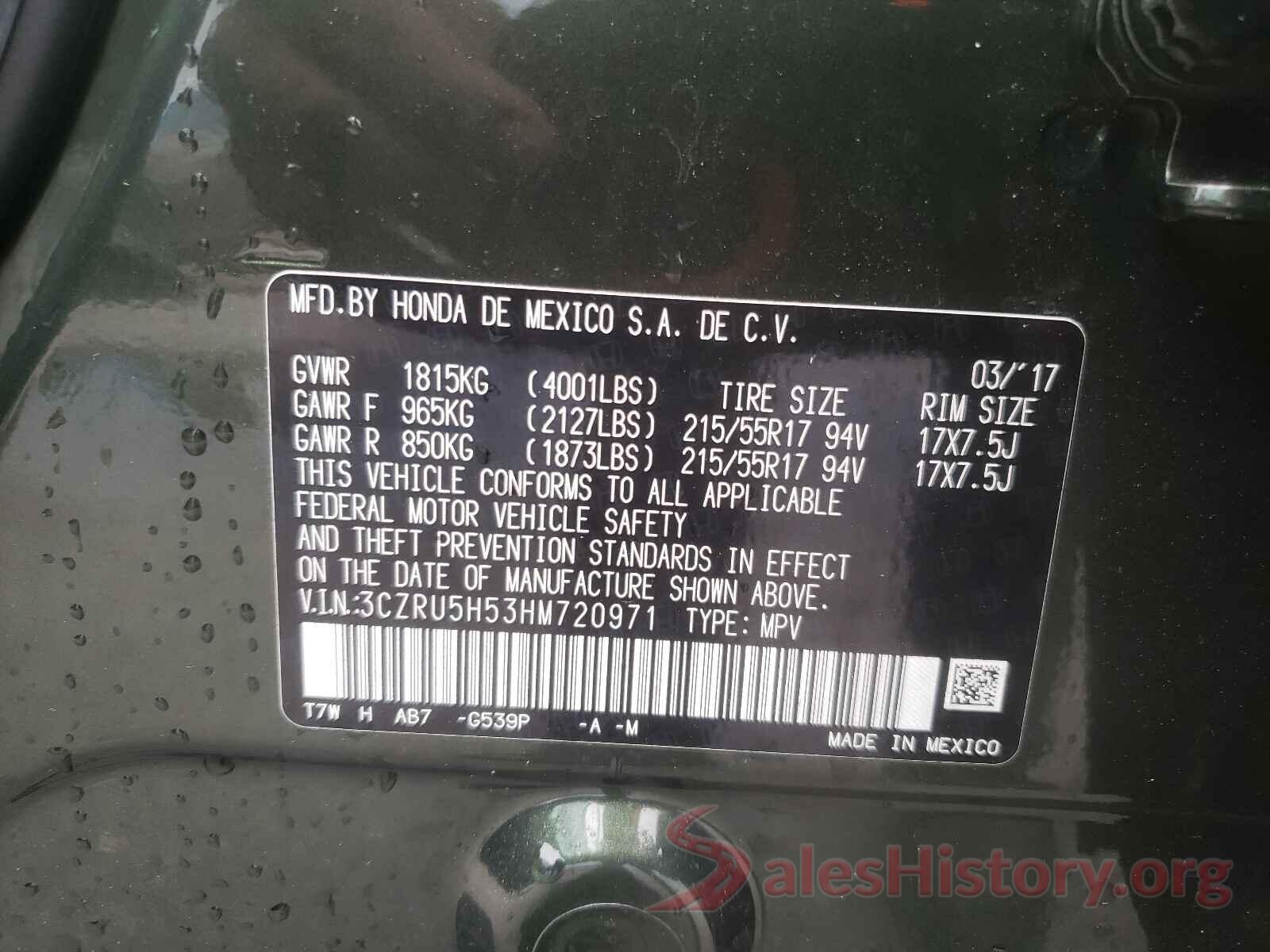 3CZRU5H53HM720971 2017 HONDA HR-V