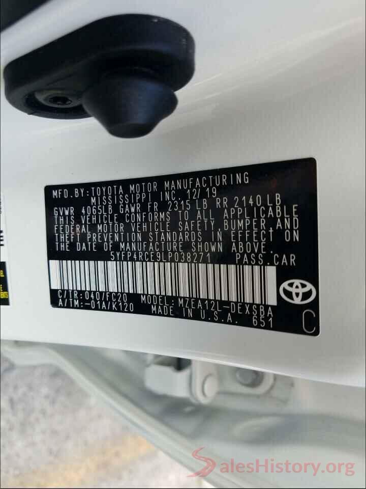 5YFP4RCE9LP038271 2020 TOYOTA COROLLA