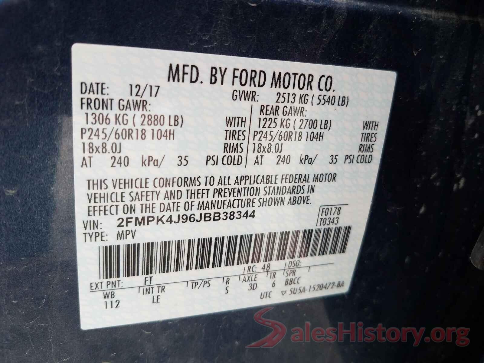 2FMPK4J96JBB38344 2018 FORD EDGE