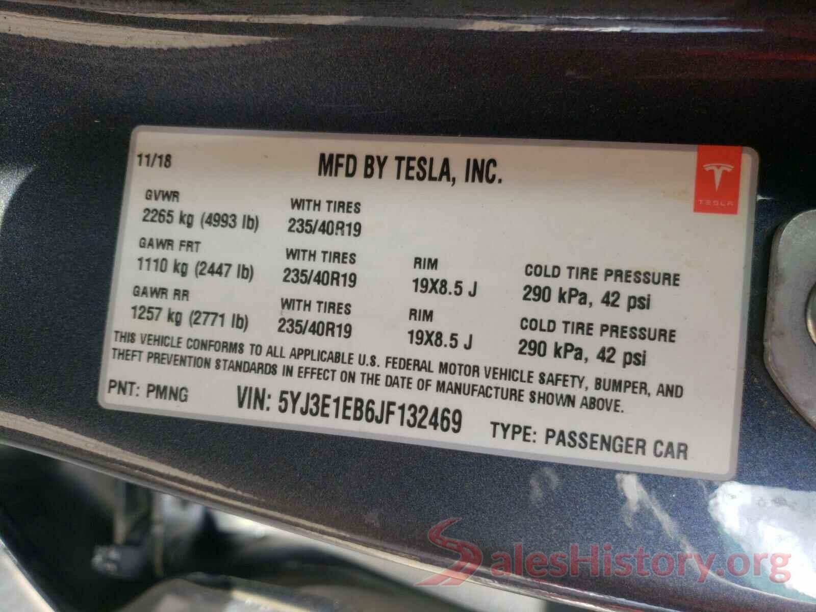 5YJ3E1EB6JF132469 2018 TESLA MODEL 3