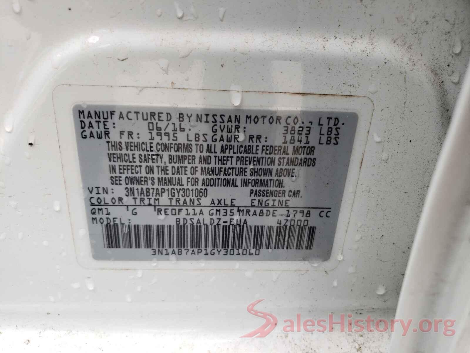 3N1AB7AP1GY301060 2016 NISSAN SENTRA