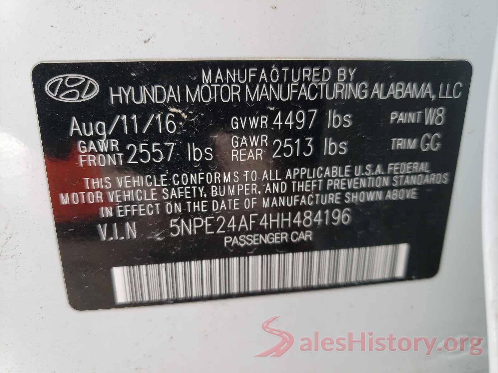 5NPE24AF4HH484196 2017 HYUNDAI SONATA