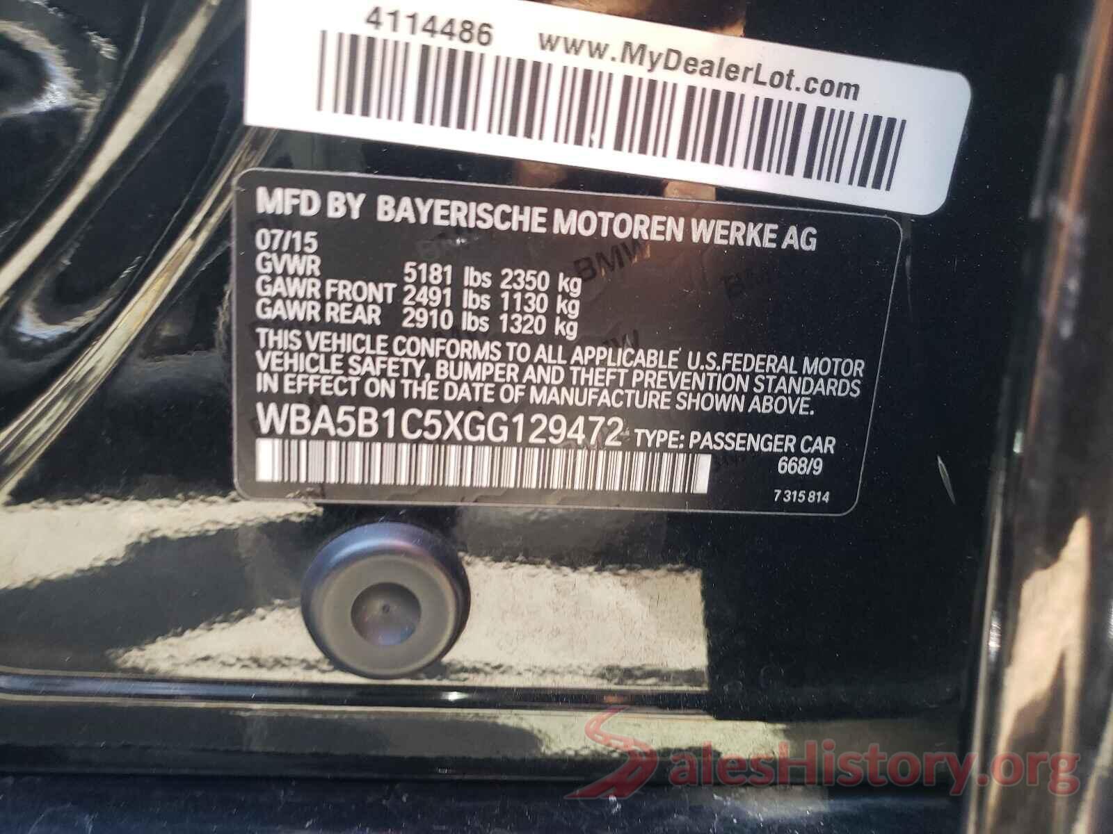 WBA5B1C5XGG129472 2016 BMW 5 SERIES