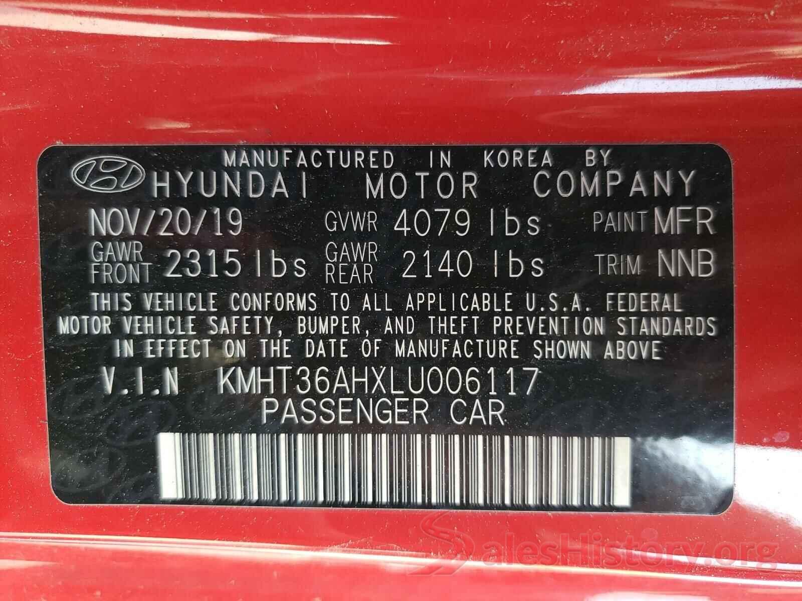 KMHT36AHXLU006117 2020 HYUNDAI VELOSTER