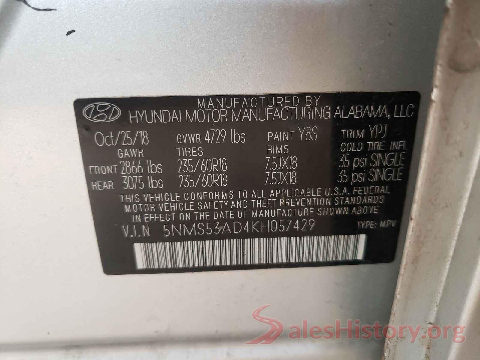 5NMS53AD4KH057429 2019 HYUNDAI SANTA FE