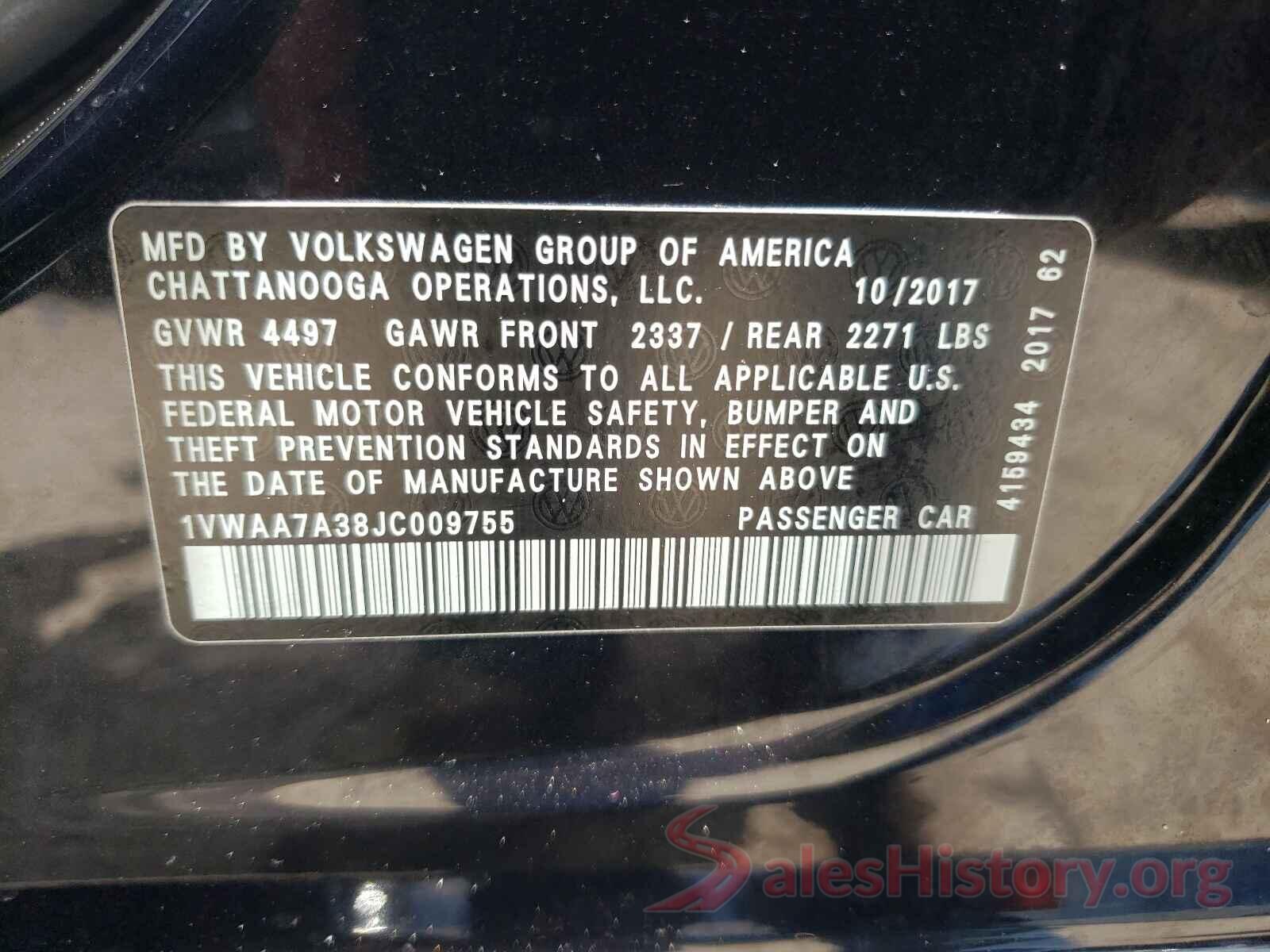 1VWAA7A38JC009755 2018 VOLKSWAGEN PASSAT