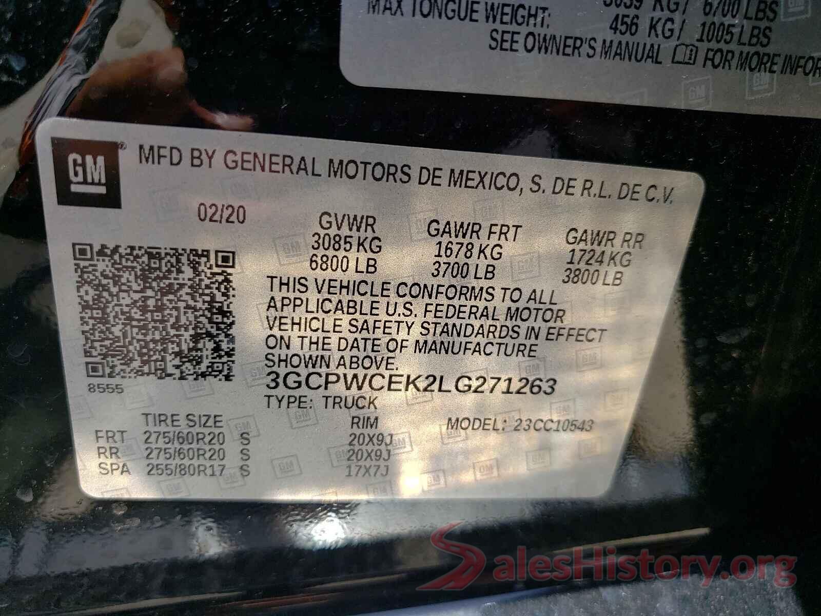 3GCPWCEK2LG271263 2020 CHEVROLET SILVERADO