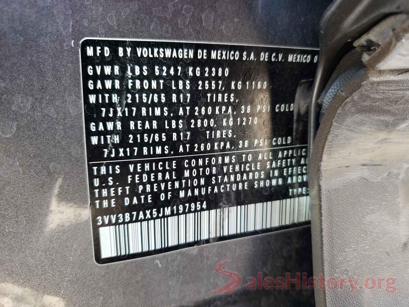 3VV3B7AX5JM197954 2018 VOLKSWAGEN TIGUAN