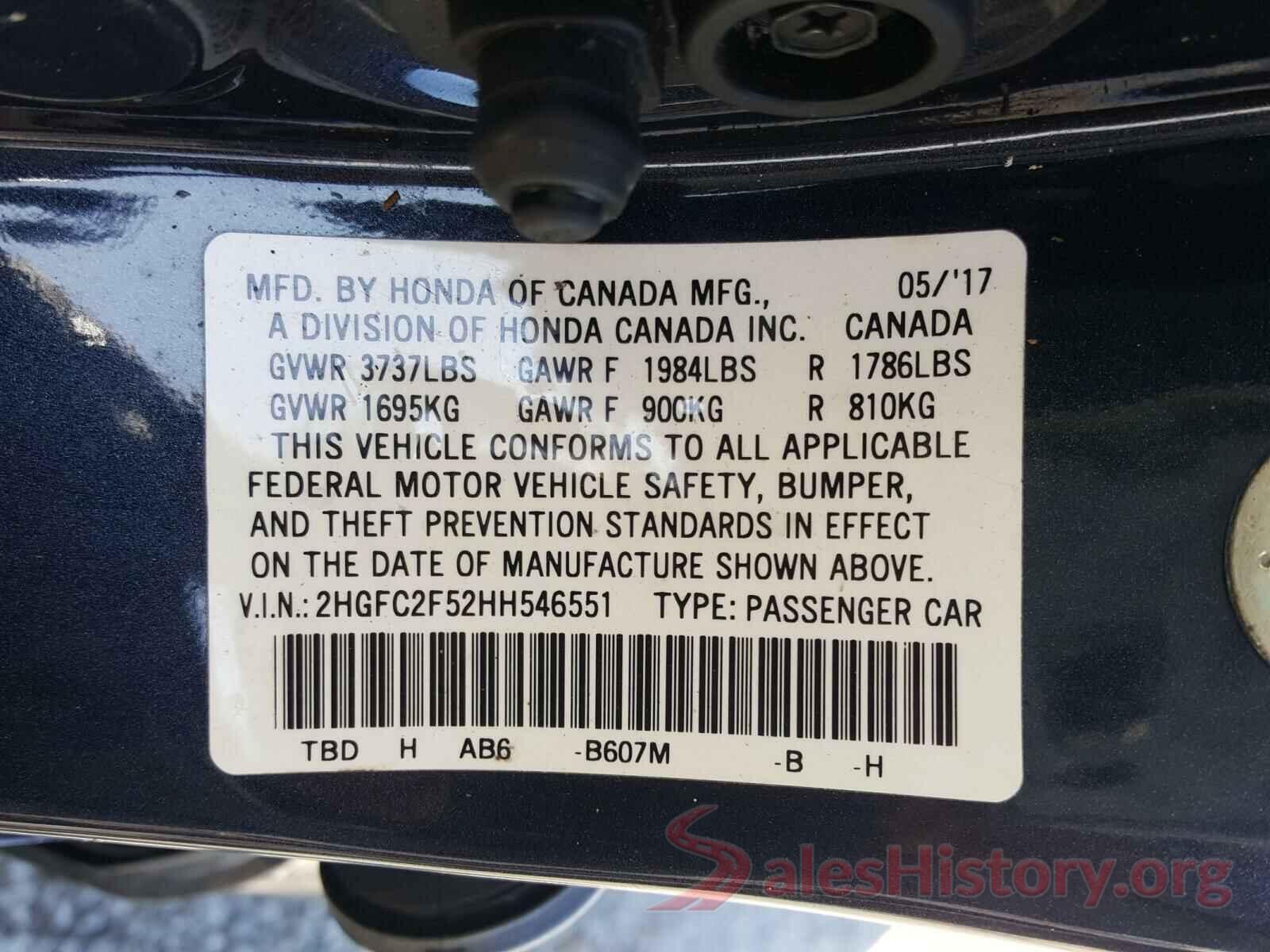 2HGFC2F52HH546551 2017 HONDA CIVIC