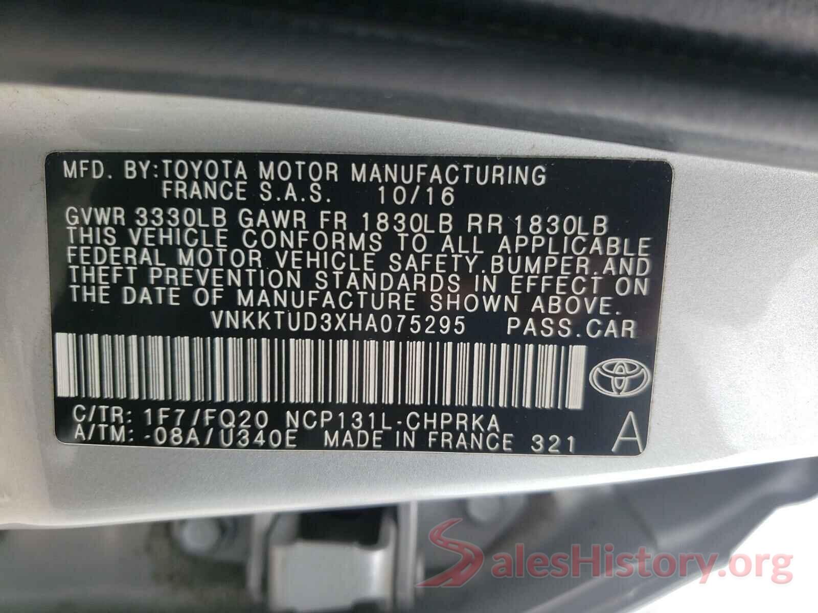 VNKKTUD3XHA075295 2017 TOYOTA YARIS