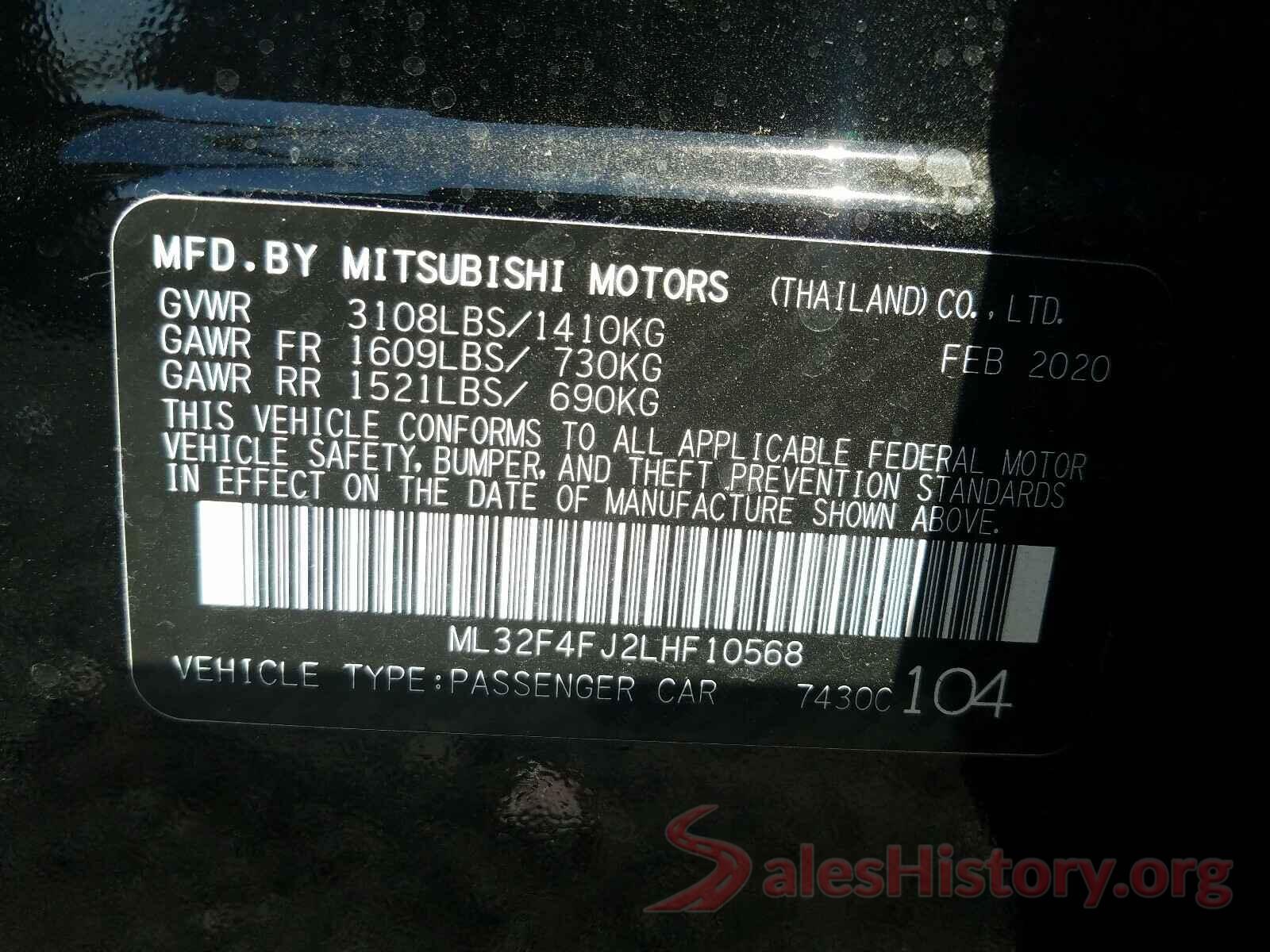 ML32F4FJ2LHF10568 2020 MITSUBISHI MIRAGE