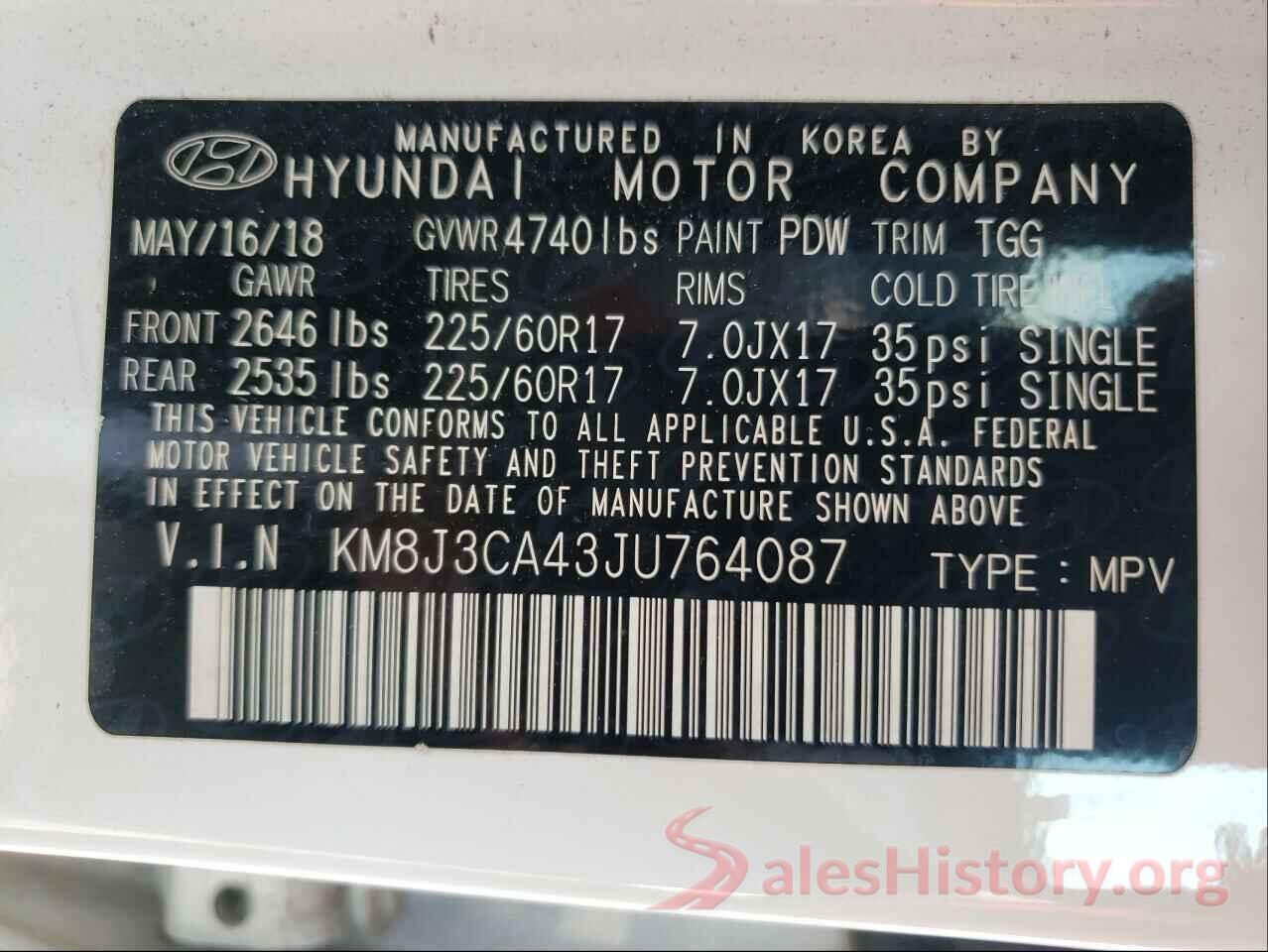 KM8J3CA43JU764087 2018 HYUNDAI TUCSON