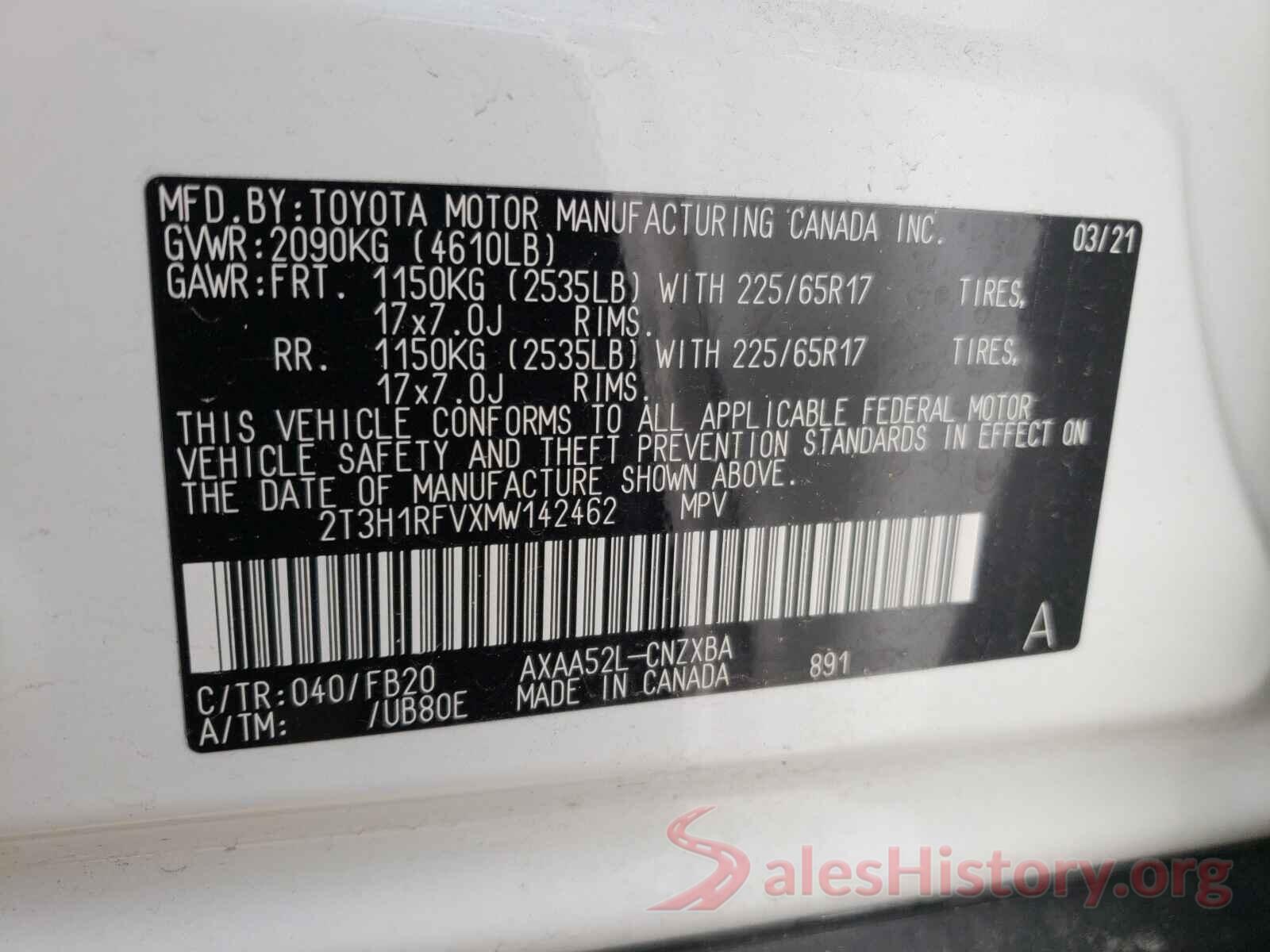 2T3H1RFVXMW142462 2021 TOYOTA RAV4