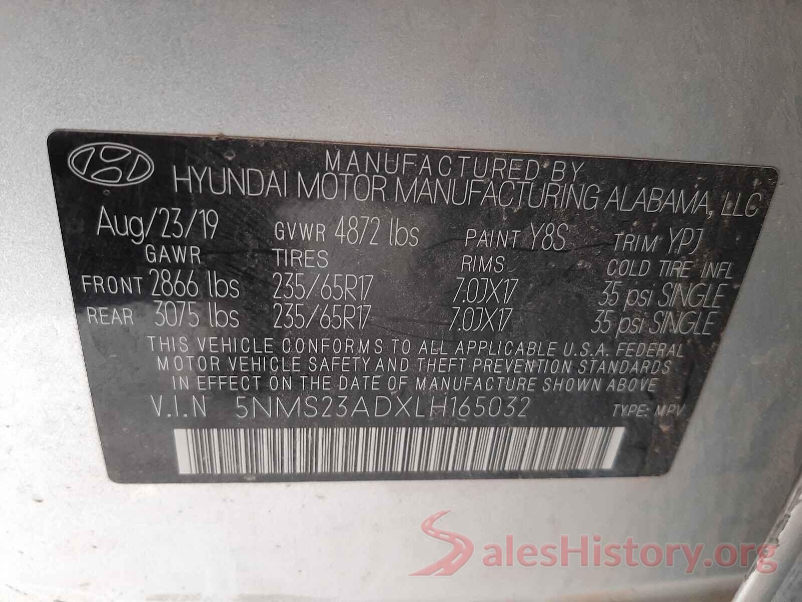 5NMS23ADXLH165032 2020 HYUNDAI SANTA FE