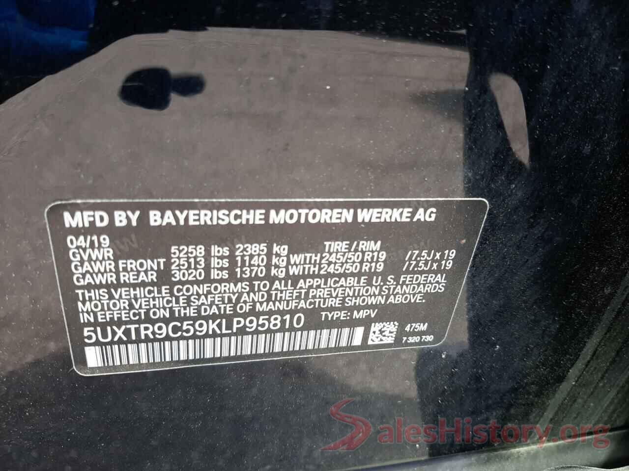 5UXTR9C59KLP95810 2019 BMW X3