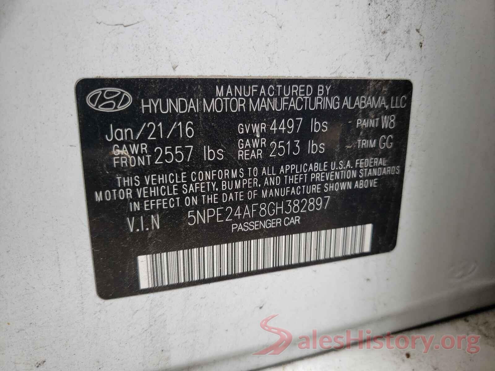 5NPE24AF8GH382897 2016 HYUNDAI SONATA