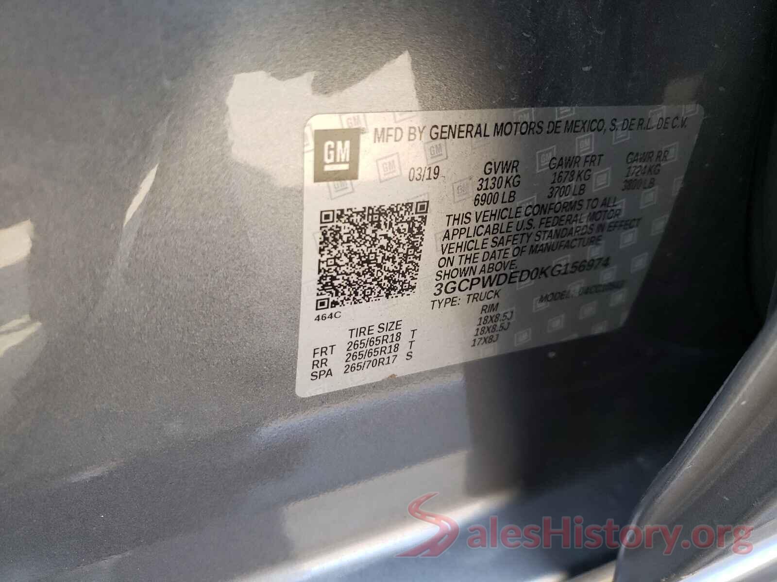 3GCPWDED0KG156974 2019 CHEVROLET SILVERADO